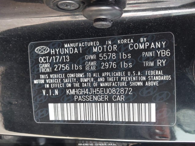 Aukcja sprzedaży 2014 Hyundai Equus Ultimate, vin: KMHGH4JH5EU082872, numer aukcji: 43961143