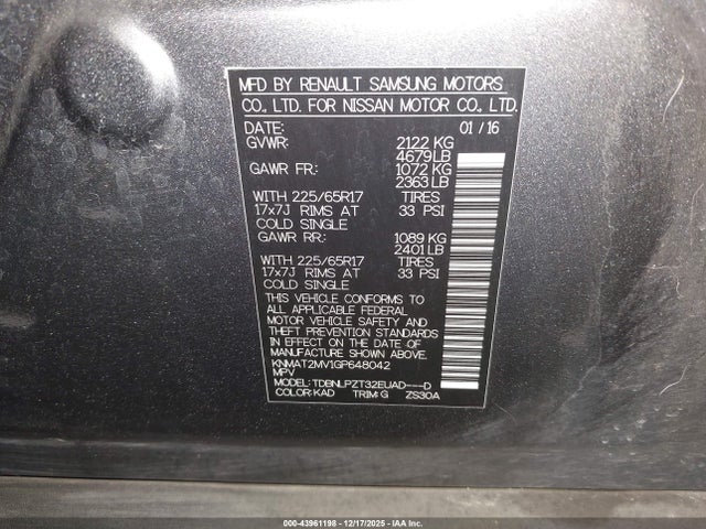 Nissan ROGUE S 2016 KNMAT2MV1GP648042 Image 9