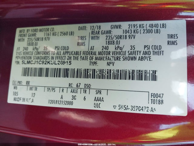 2019 LINCOLN MKC 5LMCJ1C92KUL26915 Photo 8