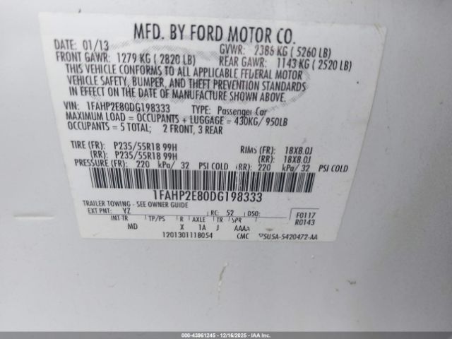 2013 FORD TAURUS 1FAHP2E80DG198333 Photo 8