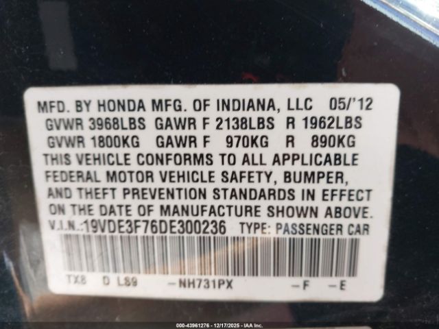 2013 ACURA ILX HYBRID 19VDE3F76DE300236 Photo 8