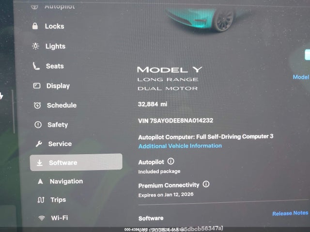 43961302 :رقم المزاد ، 7SAYGDEE8NA014232 vin ، 2022 Tesla Model Y Long Range Dual Motor All-wheel Drive مزاد بيع