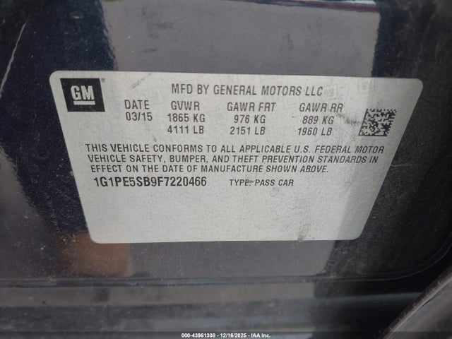 Chevrolet LUV 2015 1G1PE5SB9F7220466 Image 9