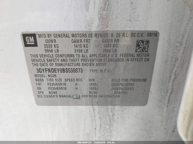 2011 CADILLAC SRX 3GYFNDEY8BS538873 Photo 8