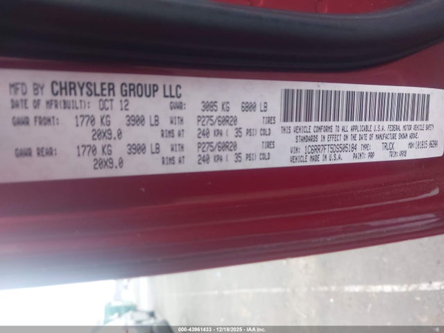 Aukcja sprzedaży 2013 Ram 1500 Express, vin: 1C6RR7FT5DS505184, numer aukcji: 43961433