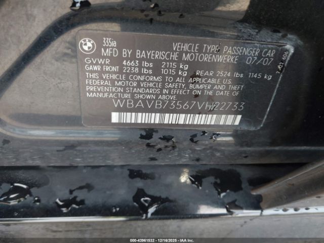 2007 BMW 335I WBAVB73567VH22733 Photo 8