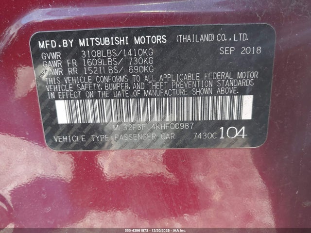 2019 MITSUBISHI MIRAGE G4 ML32F3FJ4KHF00987 Photo 8