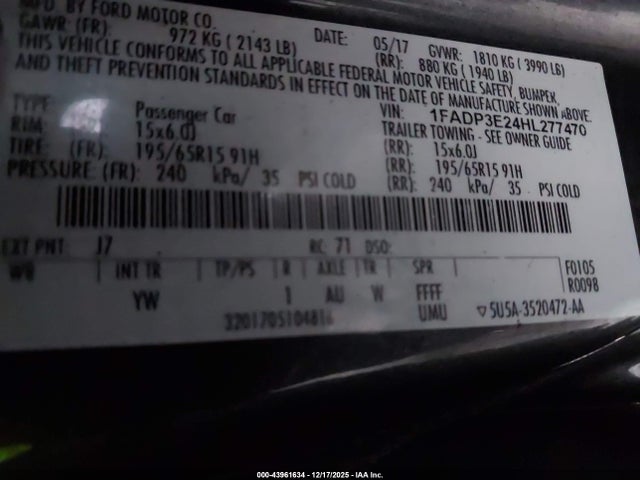 1FADP3E24HL277470 Ford FOCUS S