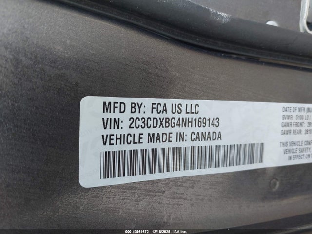 2C3CDXBG4NH169143 Dodge Charger Sxt Rwd