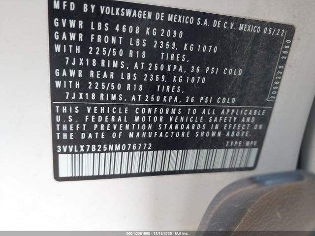2022 VOLKSWAGEN TAOS 3VVLX7B25NM076772 Photo 8