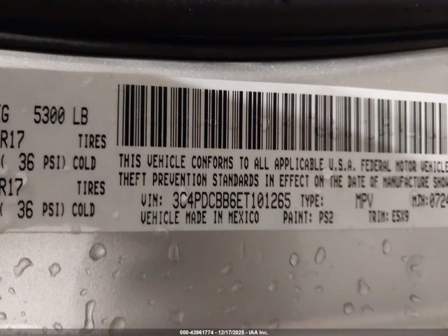 Продаж на аукціоні авто 2014 Dodge Journey Sxt, vin: 3C4PDCBB6ET101265, номер лоту: 43961774
