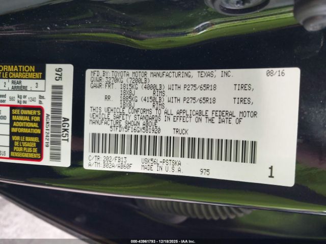 2016 TOYOTA TUNDRA 5TFDY5F16GX581920 Photo 8