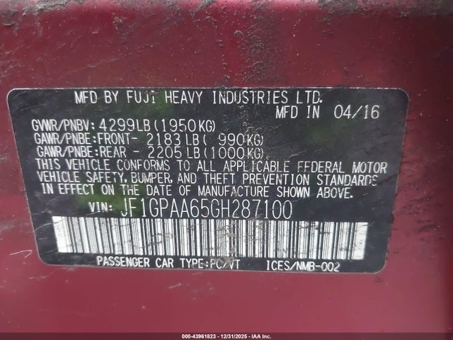 Subaru Impreza 2.0i 2016 JF1GPAA65GH287100 Image 9