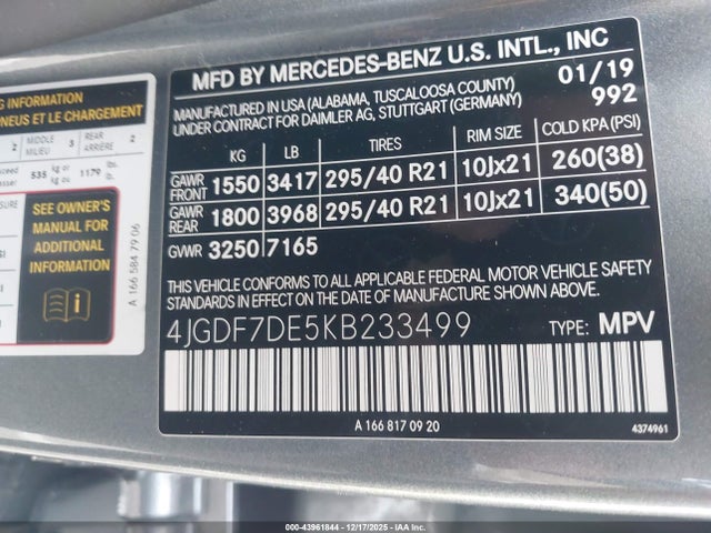 2019 MERCEDES-BENZ GLS 550 4JGDF7DE5KB233499 Photo 8