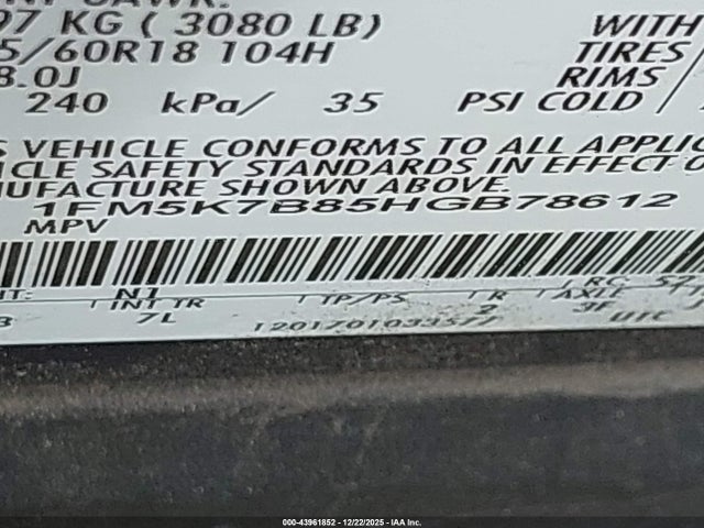 1FM5K7B85HGB78612 Ford Explorer