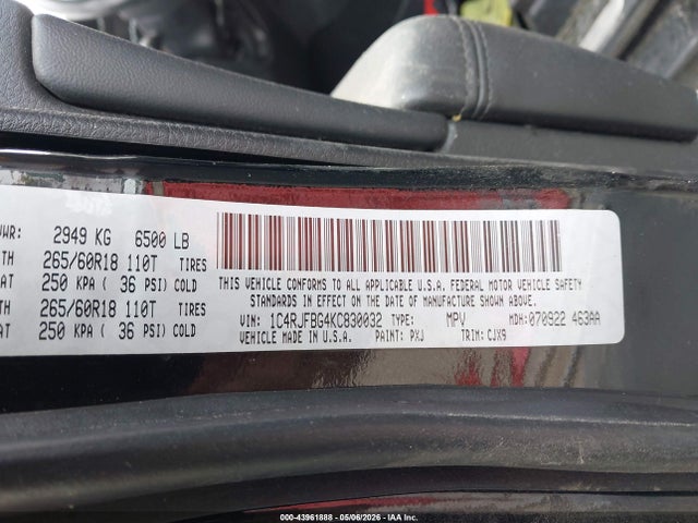 Aukcja sprzedaży 2019 Jeep Grand Cherokee Limited 4x4, vin: 1C4RJFBG4KC830032, numer aukcji: 43961888