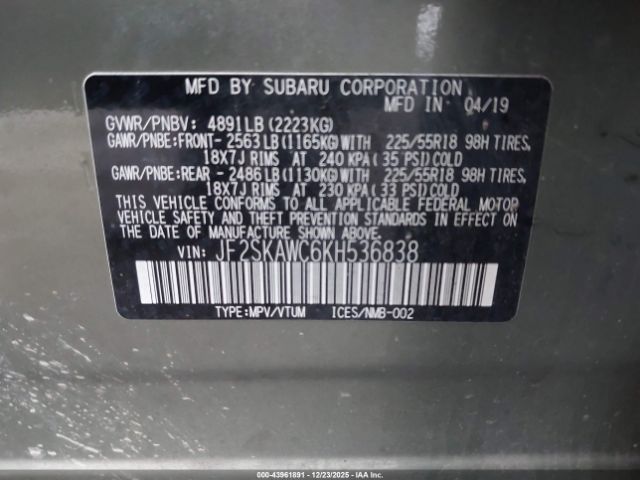 2019 SUBARU FORESTER JF2SKAWC6KH536838 Photo 8