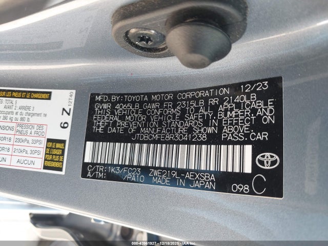 Toyota Corolla Hybrid Se 2024 JTDBCMFE8R3041238 Image 9