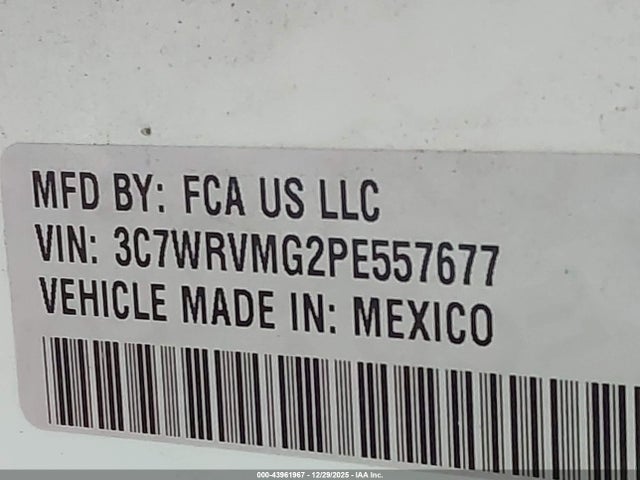 43961967 :رقم المزاد ، 3C7WRVMG2PE557677 vin ، 2023 Ram Promaster 3500 Cutaway Low Roof مزاد بيع