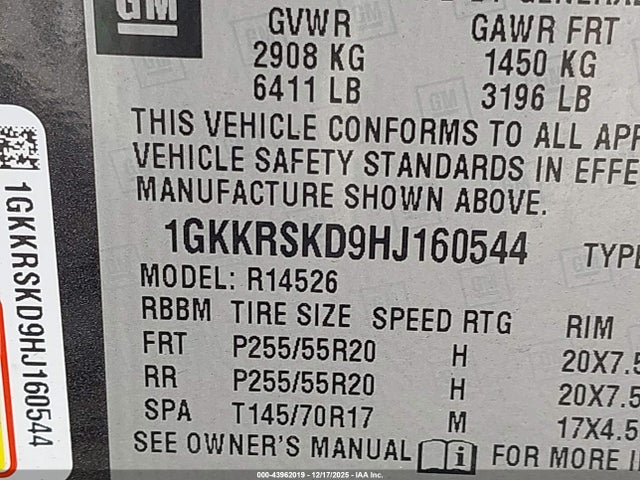 1GKKRSKD9HJ160544 GMC Acadia Limited