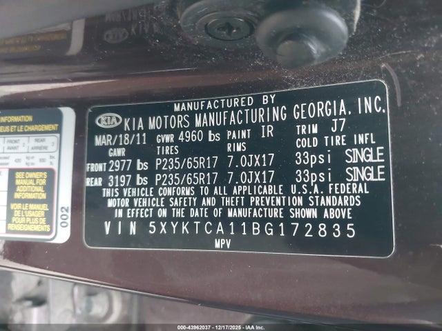 2011 KIA SORENTO 5XYKTCA11BG172835 Photo 8