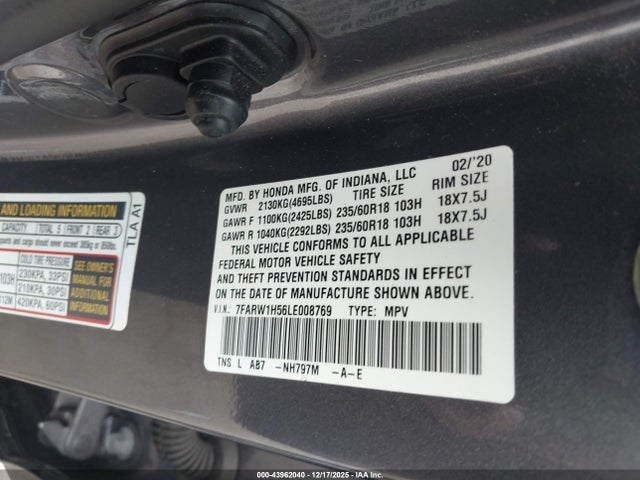 7FARW1H56LE008769 Honda Cr-v 2wd Ex