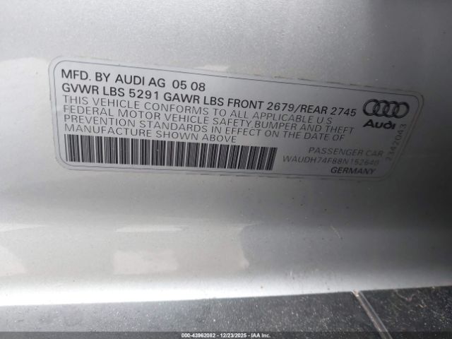 2008 AUDI A6 WAUDH74F88N152640 Photo 8