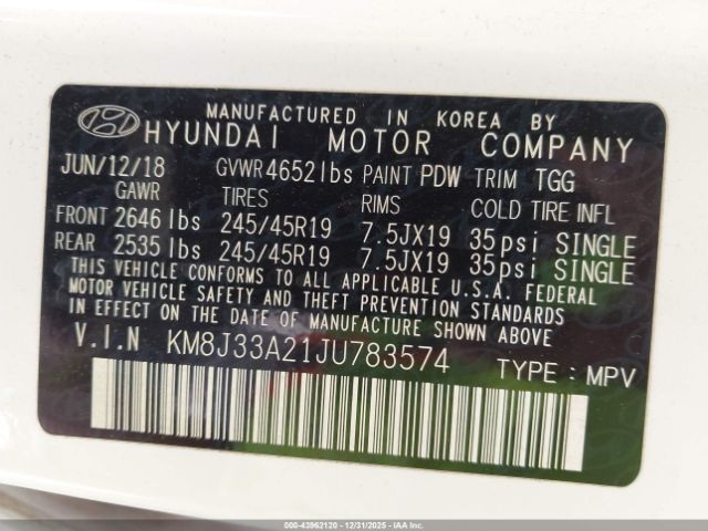 2018 HYUNDAI TUCSON KM8J33A21JU783574 Photo 8