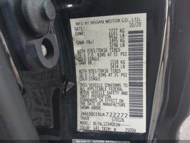 Nissan Frontier King Cab S 4x2 2020 1N6ED0CE6LN722272 Image 9