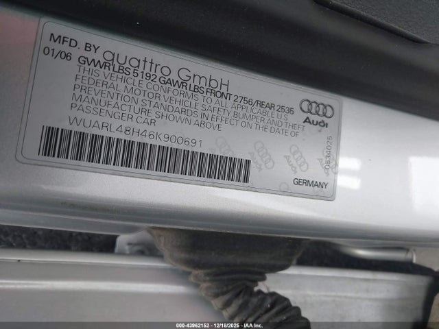 2006 AUDI S4 WUARL48H46K900691 Photo 8