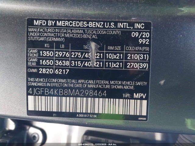 Продаж на аукціоні авто 2021 Mercedes-benz Gle 350 4matic, vin: 4JGFB4KB8MA298464, номер лоту: 43962172