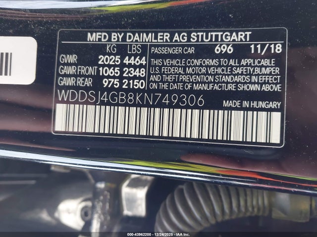 WDDSJ4GB8KN749306 Mercedes-Benz CLA 250 4MATIC