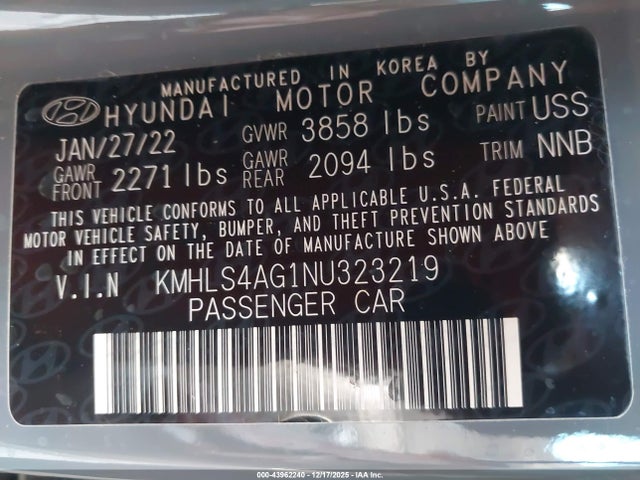 Hyundai ELANTRA SEL 2022 KMHLS4AG1NU323219 Image 9