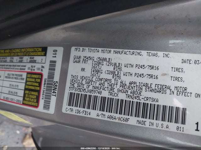 5TFSX5EN5JX059740 Toyota Tacoma Sr