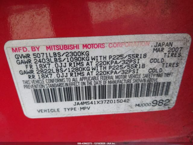 2007 MITSUBISHI OUTLANDER JA4MS41X37Z015042 Photo 8