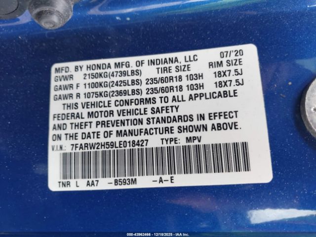 2020 HONDA CR-V 7FARW2H59LE018427 Photo 8