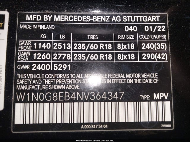 W1N0G8EB4NV364347 Mercedes-Benz Glc 300 4matic Suv