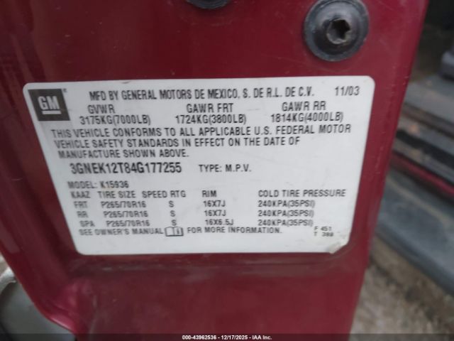 2004 CHEVROLET AVALANCHE 1500 3GNEK12T84G177255 Photo 8