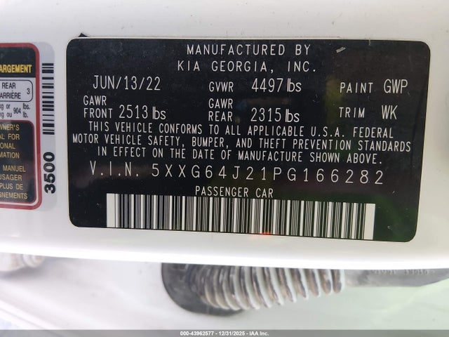 Auction sale of the 2023 Kia K5 Gt-line, vin: 5XXG64J21PG166282, lot number: 43962577