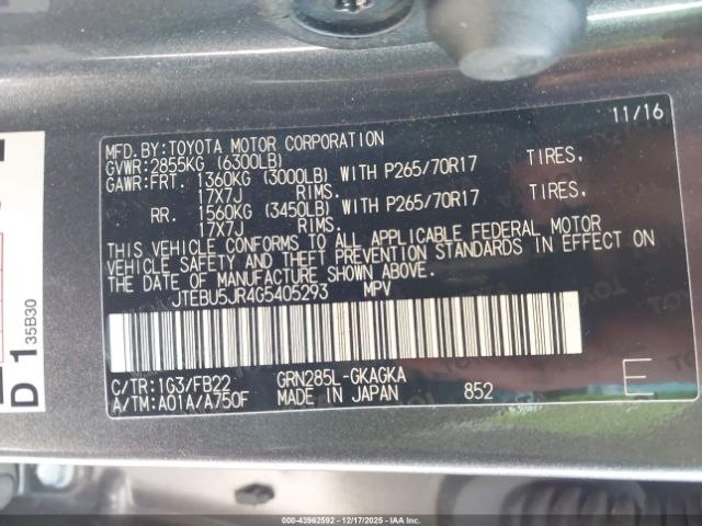 2016 TOYOTA 4RUNNER JTEBU5JR4G5405293 Photo 8