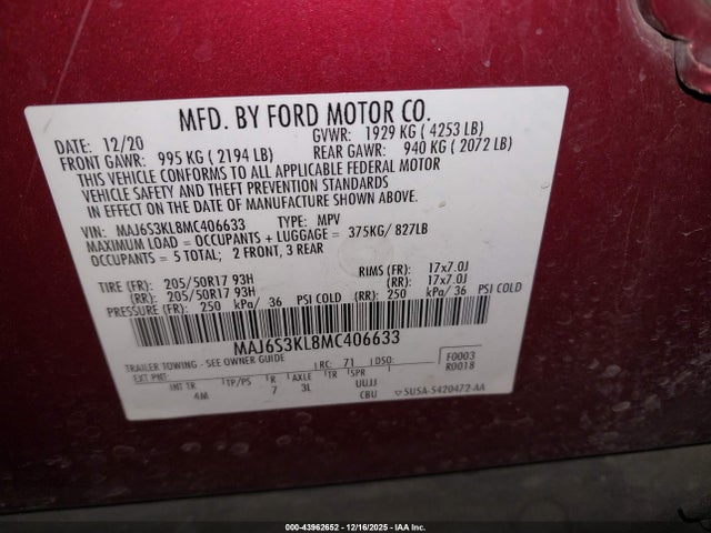 2021 FORD ECOSPORT MAJ6S3KL8MC406633 Photo 8