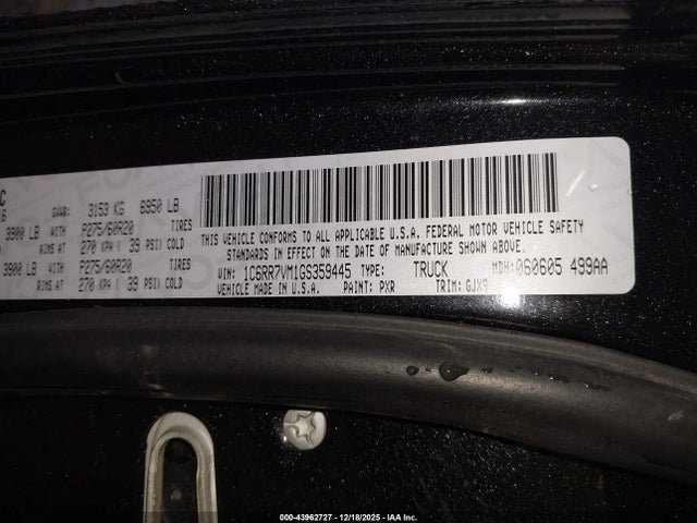 1C6RR7VM1GS359445 RAM 1500 Laramie