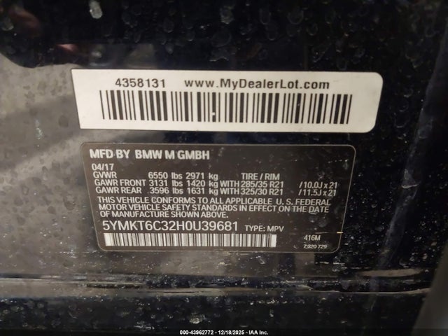 5YMKT6C32H0U39681 BMW X5 M