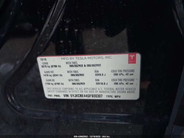 2016 TESLA MODEL X 5YJXCBE44GFS00307 Photo 8