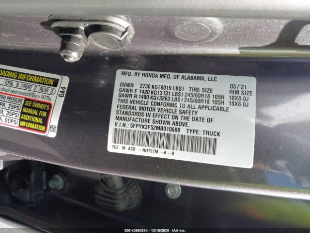 2021 HONDA RIDGELINE 5FPYK3F52MB010688 Photo 8