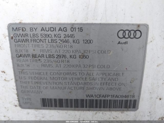 2015 AUDI Q5 WA1CFAFP1FA094618 Photo 8