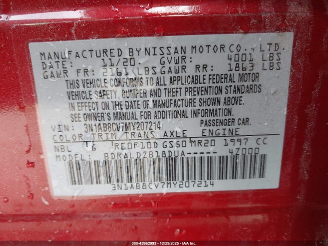 3N1AB8CV7MY207214 Nissan Sentra Sv Xtronic Cvt