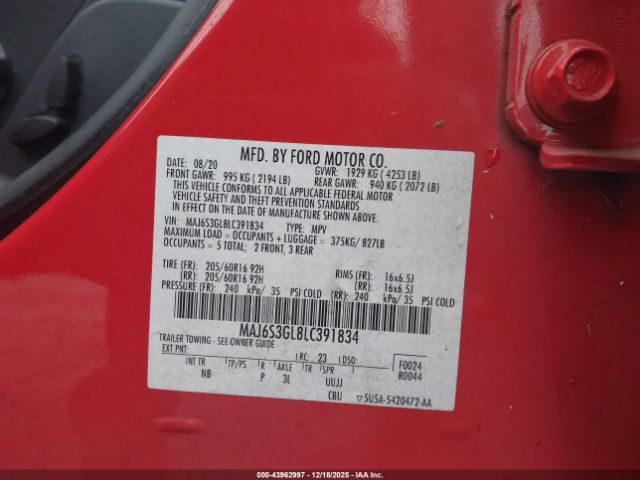 2020 FORD ECOSPORT MAJ6S3GL8LC391834 Photo 8