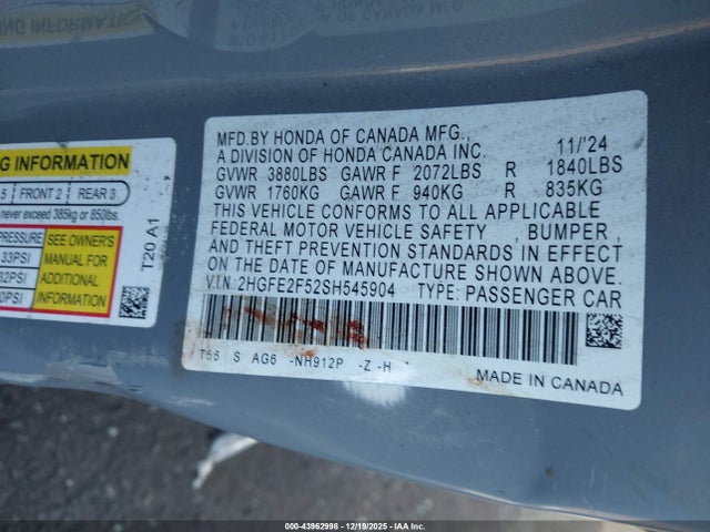 Honda Civic Sport 2025 2HGFE2F52SH545904 Image 9