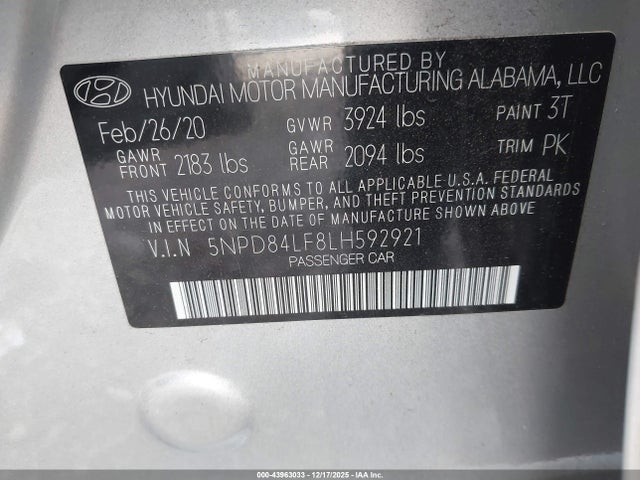 2020 HYUNDAI ELANTRA 5NPD84LF8LH592921 Photo 8